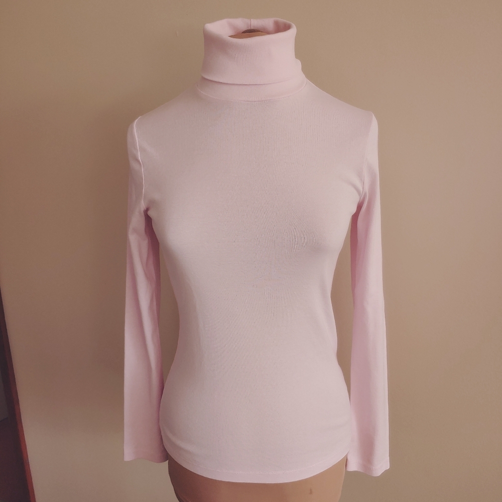 N/A. EUC J Crew Women's L (S/M) Perfect Fit Turtleneck Long Sleeve Pink Rib Knit